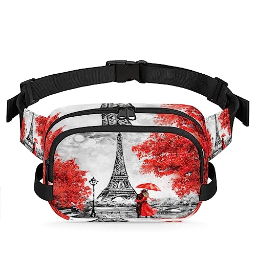 Ölgemälde Paris Eiffelturm Bauchtasche für Männer Frauen, wasserdichte Reise Quadratische Hüfttasche Pack, Crossbody Brustgurt Bauchschlinge Umhängetasche Geldbörse für Reisen Wandern Radfahren von cfpolar