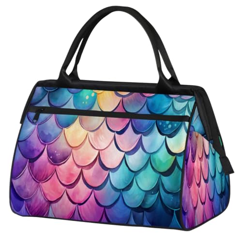 Ocean Mermaid Scales Turnbeutel für Damen Herren, Reise Sport Duffel Bag mit Trolleyhülle, wasserdichte Sport Gym Bag Weekender Übernachtung Tasche Carry On Tote Bag für Reisen Gym Sport, Ocean von cfpolar