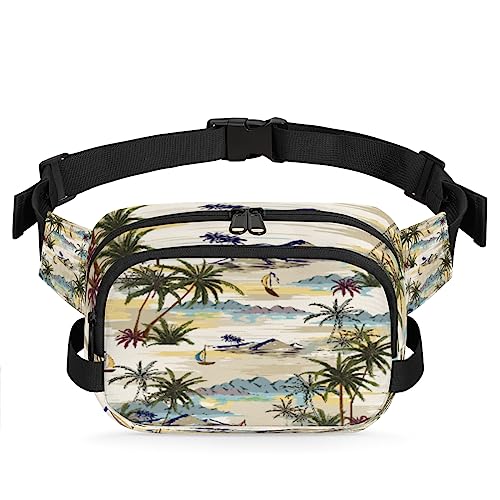 Ocean Sea Beach Palm Tree Boat Fanny Pack for Men Women, Fashionable Crossbody Belt Bags Square Waist Pack with Adjustable Strap for Travel Hiking Workout Cycling Running von cfpolar