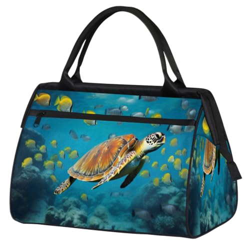 Ocean Sea Turtle Fish Gym Bag for Women Men, Travel Sports Duffel Bag with Trolley Sleeve, Waterproof Sports Gym Bag Weekender Overnight Bag Carry On Tote Bag for Gym Sport Travel, Meeresschildkröte von cfpolar