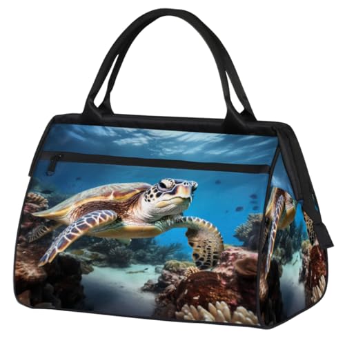 Ocean Underwater Turtle Gym Bag for Women Men, Travel Sports Duffel Bag with Trolley Sleeve, Waterproof Sports Gym Bag Weekender Overnight Bag Carry On Tote Bag for Gym Sport Travel, Ozean von cfpolar