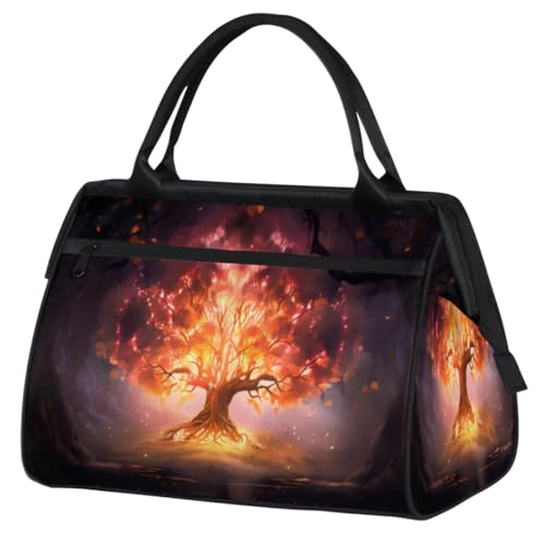 Orange Bright Fire Tree Turnbeutel für Damen und Herren, Reise-Sporttasche mit Trolleyhülle, wasserdichte Sporttasche, Weekender, Übernachtungstasche, Tragetasche für Reisen, Fitnessstudio, Sport, von cfpolar