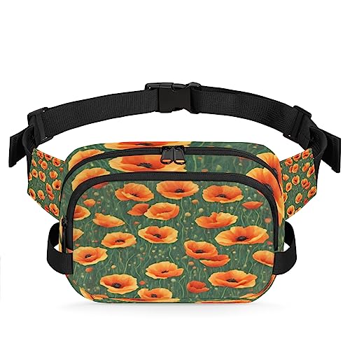 Orange Mohnblumen Ölgemälde Fanny Pack für Männer Frauen, wasserdichte Reise Quadratische Hüfttasche Pack, Crossbody Brustgurt Bauchschlinge Schultertasche Geldbörse für Wandern Radfahren Laufen von cfpolar