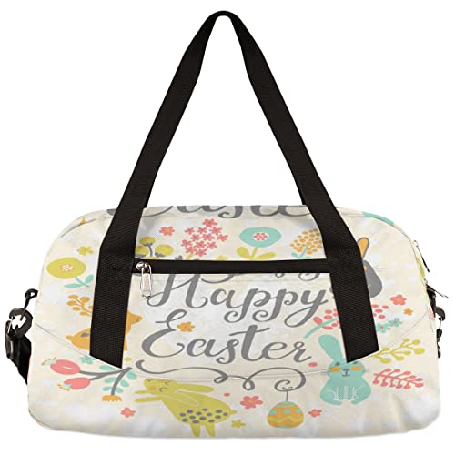 Ostern Lustige Kaninchen Huhn Eier Kinder Duffle Bag Mädchen Tanztasche Leicht Wasserabweisend Faltbar Sport Gym Bag Weekender Übernachtung Übernachtung Handgepäck Reisetasche für Jungen Mädchen von cfpolar