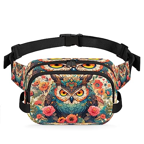 Paisley Eule Blume Bauchtasche für Männer Frauen, modische Crossbody-Gürteltaschen, quadratische Hüfttasche mit verstellbarem Gurt für Reisen, Wandern, Workout, Radfahren, Laufen von cfpolar