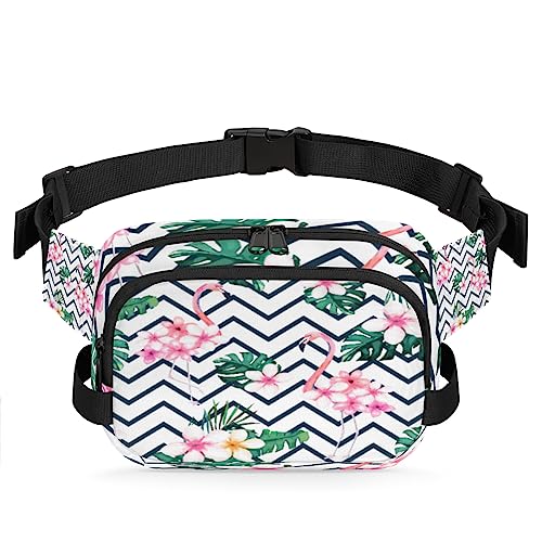 Palm Leaves Flowers Flamingo Zickzag Fanny Pack for Men Women, Fashionable Crossbody Belt Bags Square Waist Pack with Adjustable Strap for Travel Hiking Workout Cycling Running von cfpolar