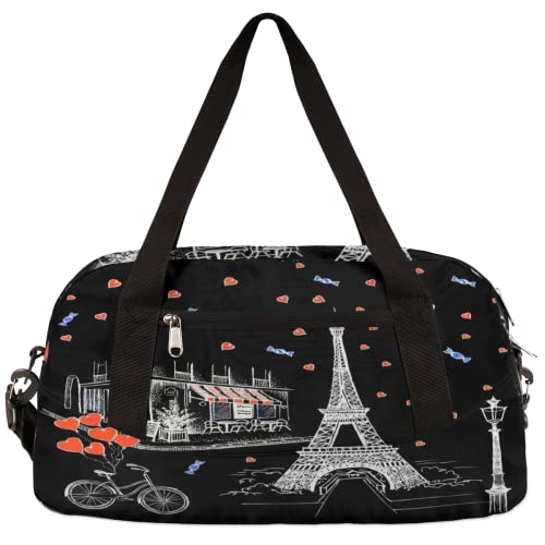 Paris Eiffelturm Liebe Herz Kinder Duffle Bag Mädchen Tanztasche Leicht Wasserabweisend Faltbar Sport Gym Bag Weekender Übernachtung Übernachtung Handgepäck Reisetasche für Jungen Mädchen von cfpolar