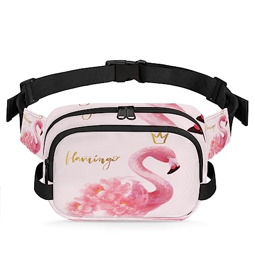 Peony Flamingo Crown Fanny Pack for Men Women, Fashionable Crossbody Belt Bags Square Waist Pack with Adjustable Strap for Travel Hiking Workout Cycling Running von cfpolar