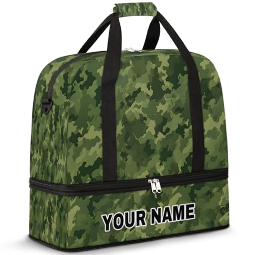 Personalisierbare, individuelle Reisetasche für Damen und Herren, personalisierbar, Sporttasche mit Schuhfach, faltbare Tanztasche, Wochenendtasche, Übernachtungstaschen, Camouflage-Grün, Camouflage, von cfpolar