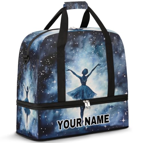 Personalisierbare Reisetasche für Damen und Herren, personalisierbar, Sporttasche mit Schuhfach, faltbare Tanztasche, Wochenendtasche, Übernachtungstasche, Aquarell, Sternenhimmel, Ballerina, Aquarell von cfpolar