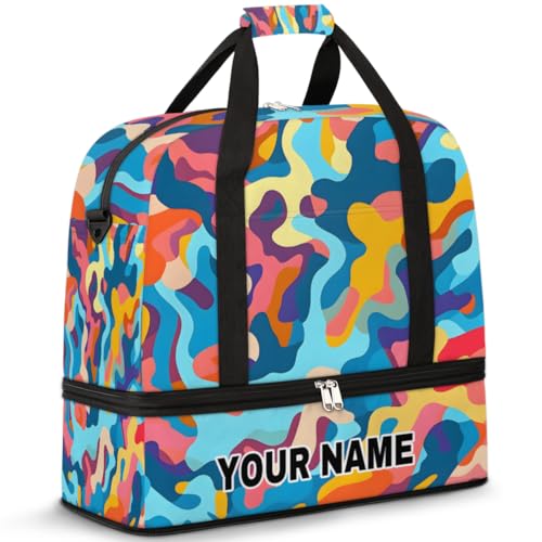 Personalisierbare Reisetasche für Damen und Herren, personalisierbar, Sporttasche mit Schuhfach, faltbare Tanztasche, Wochenendtasche, Übernachtungstasche, Aquarell, buntes Camouflage, Aquarell, von cfpolar