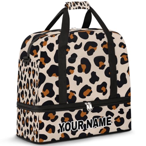 Personalisierbare Reisetasche für Damen und Herren, personalisierbar, Sporttasche mit Schuhfach, faltbare Tanztasche, Wochenendtasche, Übernachtungstasche, Aquarell-Leopardenmuster, von cfpolar