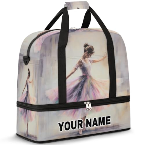 Personalisierbare Reisetasche für Damen und Herren, personalisierbar, Sporttasche mit Schuhfach, faltbare Tanztasche, Wochenendtasche, Übernachtungstasche, Ballerina, Tanzen, Malerei, Ballerina von cfpolar