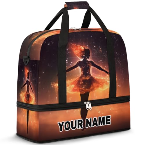 Personalisierbare Reisetasche für Damen und Herren, personalisierbar, Sporttasche mit Schuhfach, faltbare Tanztasche, Wochenendtasche, Übernachtungstasche, Ballerina Fire, Ballerina Fire, von cfpolar