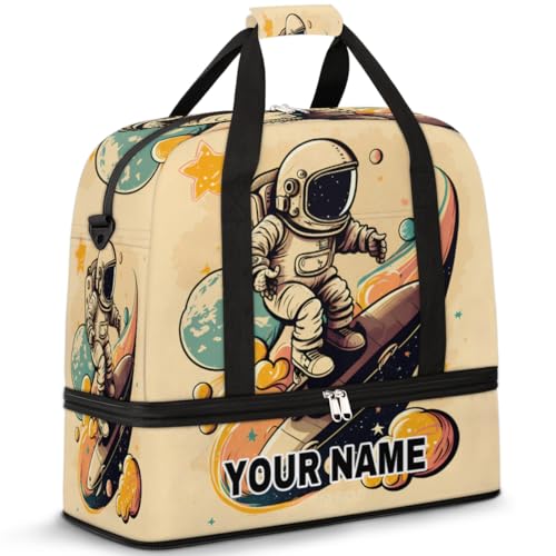 Personalisierbare Reisetasche für Damen und Herren, personalisierbar, Sporttasche mit Schuhfach, faltbare Tanztasche, Wochenendtasche, Übernachtungstasche, Cartoon-Weltraum, Astronaut, Reiten, Surfen, von cfpolar