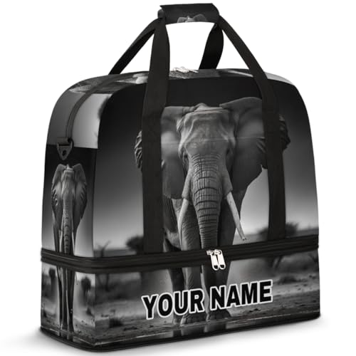 Personalisierbare Reisetasche für Damen und Herren, personalisierbar, Sporttasche mit Schuhfach, faltbare Tanztasche, Wochenendtasche, Übernachtungstasche, Kunsttier-Elefant, Kunsttier-Elefant, von cfpolar