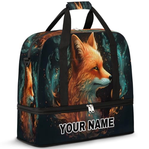 Personalisierbare Reisetasche für Damen und Herren, personalisierbar, Sporttasche mit Schuhfach, faltbare Tanztasche, Wochenendtasche, Übernachtungstasche, Nebelfeuer, Eiswolf, Foggy Fire Ice Wolf, von cfpolar