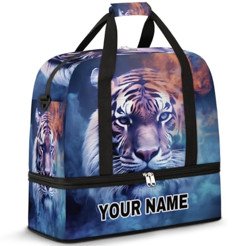 Personalisierbare Reisetasche für Damen und Herren, personalisierbar, Sporttasche mit Schuhfach, faltbare Tanztasche, Wochenendtasche, Übernachtungstasche, Smog-Tiere, Feuertiger, Smog Animal Fire von cfpolar