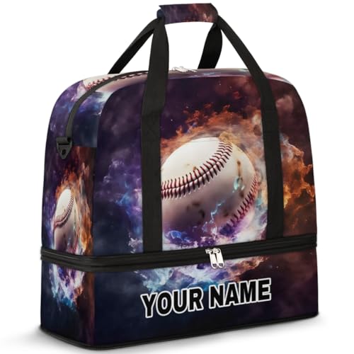 Personalisierbare Reisetasche für Damen und Herren, personalisierbar, Sporttasche mit Schuhfach, faltbare Tanztasche, Wochenendtasche, Übernachtungstasche, Sport, Eis, Feuer, Baseball, Sports Ice Fire von cfpolar