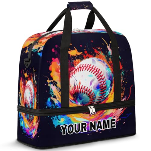 Personalisierbare Reisetasche für Damen und Herren, personalisierbar, Sporttasche mit Schuhfach, faltbare Tanztasche, Wochenendtasche, Übernachtungstasche, Sport, Feuer-Baseball, Sports Fire Baseball, von cfpolar