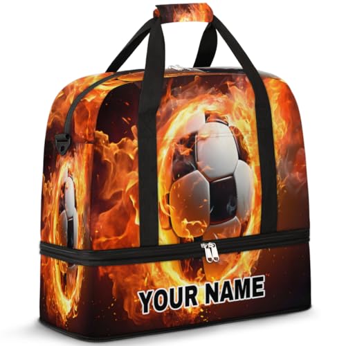 Personalisierbare Reisetasche für Damen und Herren, personalisierbar, Sporttasche mit Schuhfach, faltbare Tanztasche, Wochenendtasche, Übernachtungstasche, Sport, Feuerfußball, Sports Fire Soccer, von cfpolar