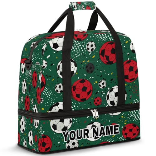 Personalisierbare Reisetasche für Damen und Herren, personalisierbar, Sporttasche mit Schuhfach, faltbare Tanztasche, Wochenendtasche, Übernachtungstasche, Sport, Rot, Sports Red Whie Soccer, von cfpolar