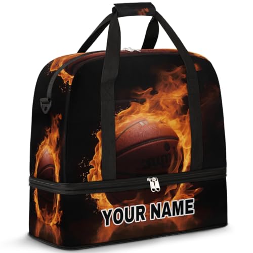 Personalisierbare Reisetasche für Damen und Herren, personalisierbar, Sporttasche mit Schuhfach, faltbare Tanztasche, Wochenendtasche, Übernachtungstasche, Sport-Basketball-Muster, Sportliches von cfpolar