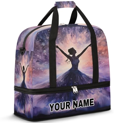 Personalisierbare Reisetasche für Damen und Herren, personalisierbar, Sporttasche mit Schuhfach, faltbare Tanztasche, Wochenendtasche, Übernachtungstasche, Sternenhimmel, Aquarell-Ballerina, von cfpolar