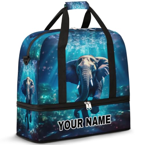 Personalisierbare Reisetasche für Damen und Herren, personalisierbar, Sporttasche mit Schuhfach, faltbare Tanztasche, Wochenendtasche, Übernachtungstasche, Unterwasser-Elefant, Unterwasser-Elefant, von cfpolar