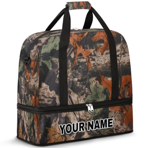 Personalisierbare Reisetasche für Damen und Herren, personalisierbar, Sporttasche mit Schuhfach, faltbare Tanztasche, Wochenendtasche, Übernachtungstasche, Waldbaum, Camouflage-Tarnmuster, Forest Tree von cfpolar