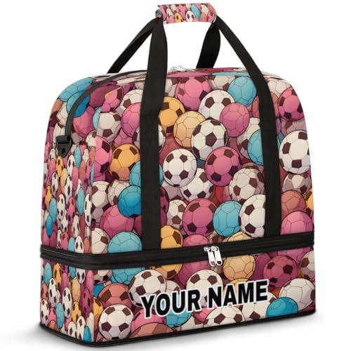 Personalisierbare Reisetasche für Damen und Herren, personalisierbar, Sporttasche mit Schuhfach, faltbare Tanztasche, Wochenendtasche, Übernachtungstasche, bunter Fußball, Farbenfroher Fußball, von cfpolar