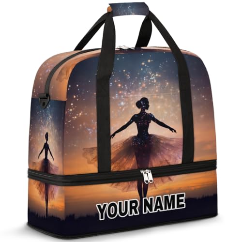 Personalisierbare Reisetasche für Damen und Herren, personalisierbar, Sporttasche mit Schuhfach, faltbare Tanztasche, Wochenendtasche, Übernachtungstaschen, Galaxie-Ballerina-Tanzen, Galaxy Ballerina von cfpolar