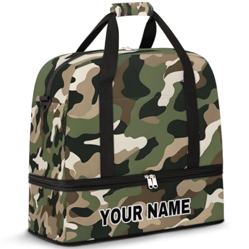 Personalisierbare Reisetasche für Damen und Herren, personalisierbar, Sporttasche mit Schuhfach, faltbare Tanztasche, Wochenendtasche, Übernachtungstaschen, Grün, Schwarz, Braun, Camouflage, Grün, von cfpolar