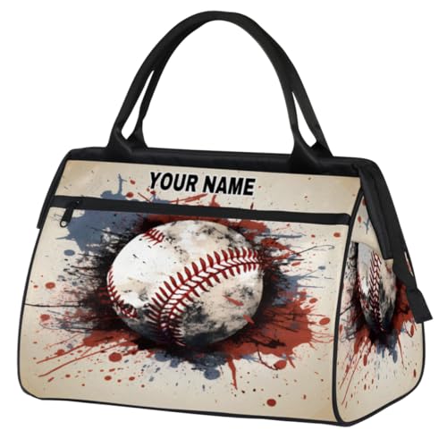 Personalisierbare Reisetasche für Damen und Herren, personalisierbar, wasserdicht, Sporttasche, Wochenendtasche, Übernachtungstasche, Handgepäcktasche, Vintage, Sport-Baseball, Batikfärbung, Vintage von cfpolar