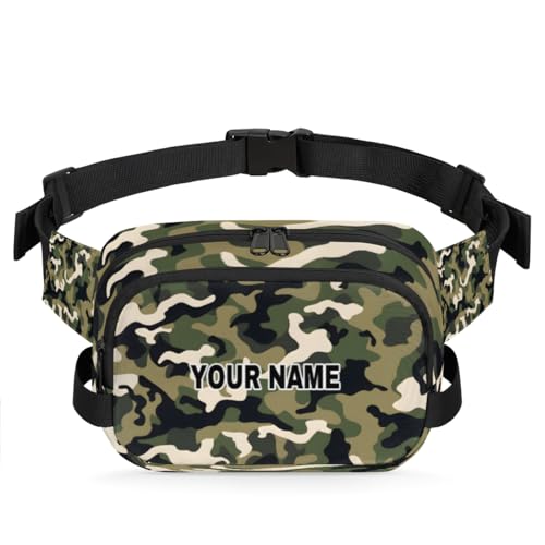 Personalisierte Bauchtasche für Herren und Damen, wasserdicht, individueller Namen, Reise-Hüfttasche, Brustgürtel, Bauchtasche, Umhängetasche, Geldbörse, grünes Camouflage, Schwarz, Camouflage, Grün, von cfpolar