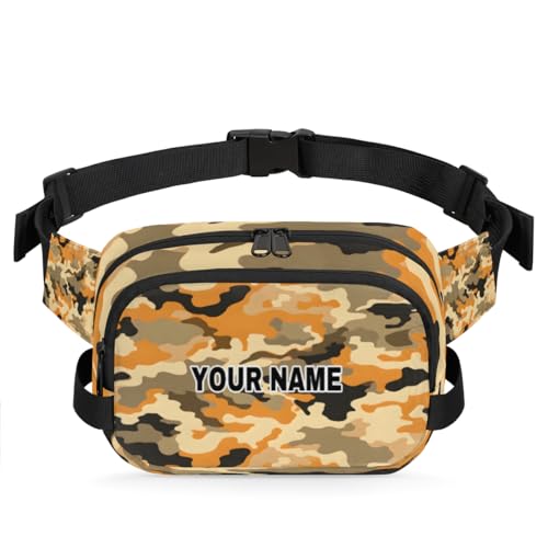 Personalisierte Bauchtasche für Männer und Frauen, wasserdicht, individueller Namen, Reise-Hüfttasche, Brustgürtel, Bauchtasche, Umhängetasche, Geldbörse, Camouflage, Orange, Camouflage, Orange, von cfpolar