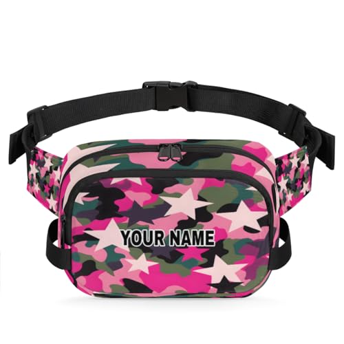 Personalisierte Bauchtasche für Männer und Frauen, wasserdicht, individueller Namen, Reise-Hüfttasche, Brustgürtel, Bauchtasche, Umhängetasche, Geldbörse, Rosa/Grün, Camouflage, Pink-Grün-Tarnmuster, von cfpolar