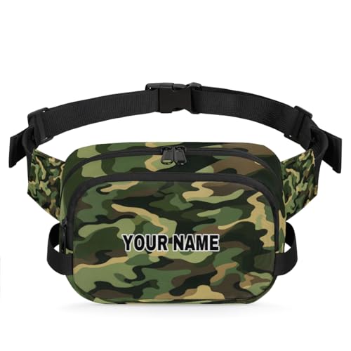 Personalisierte Bauchtasche für Männer und Frauen, wasserdicht, individueller Namen, Reise-Hüfttasche, Brustgürtel, Bauchtasche, Umhängetasche, Geldbörse, Schwarz / Grün, Camouflage, von cfpolar