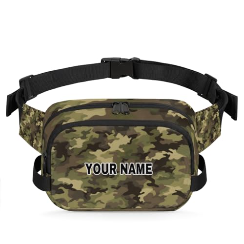 Personalisierte Bauchtasche für Männer und Frauen, wasserdicht, individueller Namen, Reise-Hüfttasche, Brustgürtel, Bauchtasche, Umhängetasche, Geldbörse, grünes Camouflage-Muster, Grünes von cfpolar