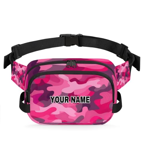 Personalisierte Bauchtasche für Männer und Frauen, wasserdicht, individueller Namen, Reise-Hüfttasche, Brustgürtel, Bauchtasche, Umhängetasche, Geldbörse, rosa Camouflage, Pink/Camouflage, 9x2.5x6.1 von cfpolar