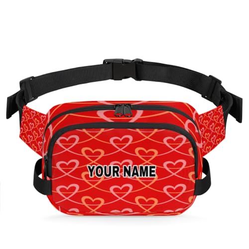 Personalisierte Bauchtasche für Männer und Frauen, wasserdicht, individueller Namen, Reise-Hüfttasche, Brustgürtel, Gürteltasche, Umhängetasche, Geldbörse, rotes Herz, red heart, 9x2.5x6.1 in von cfpolar