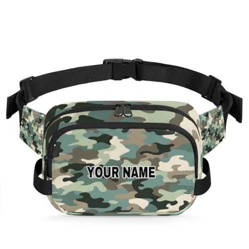 Personalisierte Bauchtasche für Männer und Frauen, wasserdicht, individueller Namen, Reise-Hüfttasche, Umhängetasche, Umhängetasche, Geldbörse, Camouflage, Camouflage, 9x2.5x6.1 in von cfpolar