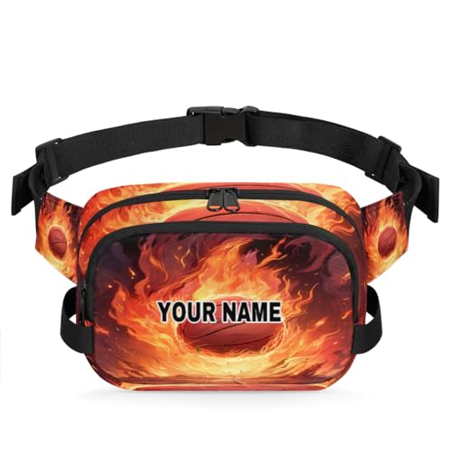 Personalisierte Bauchtasche für Männer und Frauen, wasserdicht, individueller Namen, Reisen, quadratisch, Brustgürtel, Bauchtasche, Umhängetasche, Geldbörse, Feuersport, Basketball, Fire Sports von cfpolar