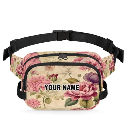 Personalisierte Bauchtasche für Männer und Frauen, wasserdicht, individueller Namen, Reisen, quadratische Hüfttasche, Umhängetasche, Geldbörse, Vintage-Blumen-Karten-Hintergrund, Kartenhintergrund mit von cfpolar