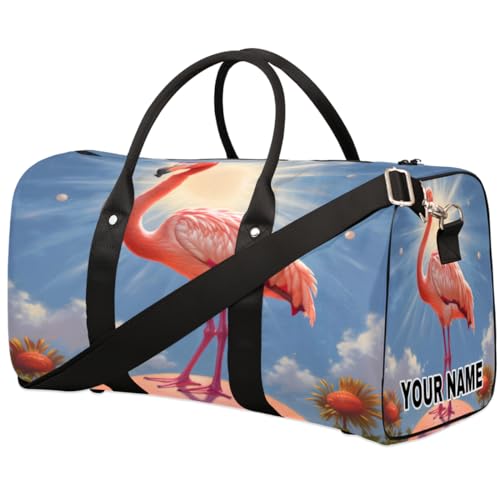 Personalisierte Reisetasche, Sporttasche, Reisetasche, Reisetasche, faltbar, Tanztasche, Wochenendtasche, Übernachtungstasche, Handgepäck, Handtasche für Damen und Herren, Flamingo, Sonnenblumen, von cfpolar