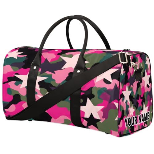 Personalisierte Reisetasche, Sporttasche, Reisetasche, Reisetasche, faltbar, Tanztasche, Wochenendtasche, Übernachtungstasche, Handgepäck, Handtasche für Damen und Herren, Pink / Grün, Camouflage, von cfpolar