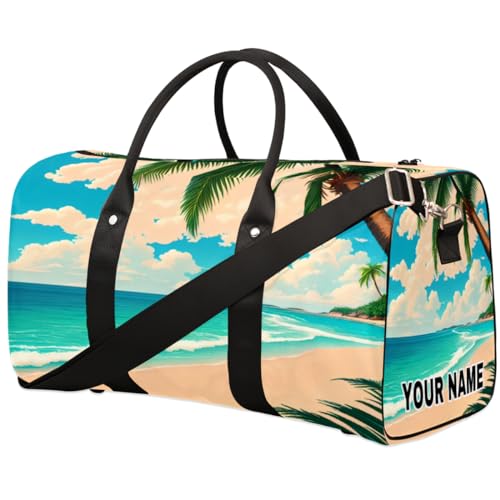 Personalisierte Reisetasche, Sporttasche, Reisetasche, Reisetasche, faltbar, Tanztasche, Wochenendtasche, Übernachtungstasche, Handgepäck, Handtasche für Damen und Herren, Sommer, Meer, Strand, Palme, von cfpolar