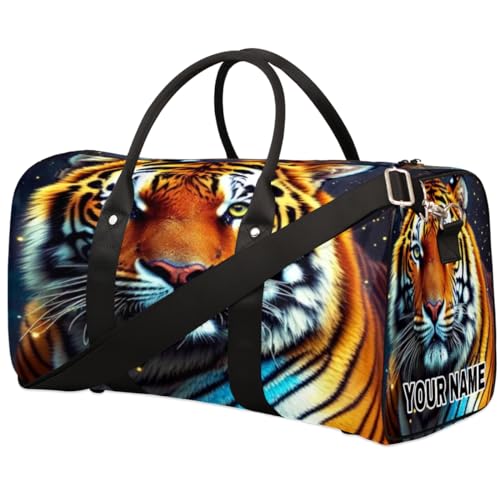 Personalisierte Reisetasche, Sporttasche, Reisetasche, Reisetasche, faltbar, Tanztasche, Wochenendtasche, Übernachtungstasche, Handgepäck, Handtasche für Damen und Herren, Tier-Tiger, goldfarbene von cfpolar