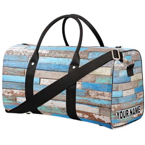 Personalisierte Reisetasche, Sporttasche, Reisetasche, Reisetasche, faltbar, Tanztasche, Wochenendtasche, Übernachtungstasche, Handgepäck, Handtasche für Damen und Herren, Vintage-Blau, abblätternde von cfpolar