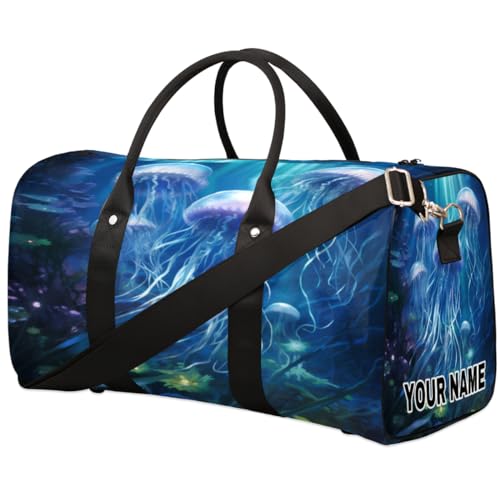 Personalisierte Reisetasche, Sporttasche, Reisetasche, faltbar, Tanztasche, Wochenendtasche, Übernachtungstasche, Handgepäck, Handtasche für Damen und Herren, Aquarell, Unterwasserquallen, Aquarell von cfpolar